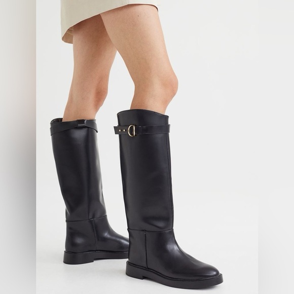 H&M faux black leather knee high boots size 8US - Picture 1 of 12